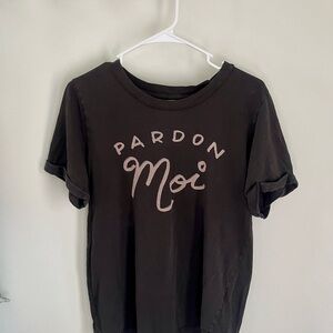 Anthropologie Charcoal Tee with Pink Script